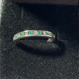 STERLING SILVER BLUE TOPAZ AND CZ BAND  Channel Set Ring